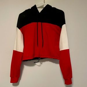 Block Drawstring Crop Hoodie